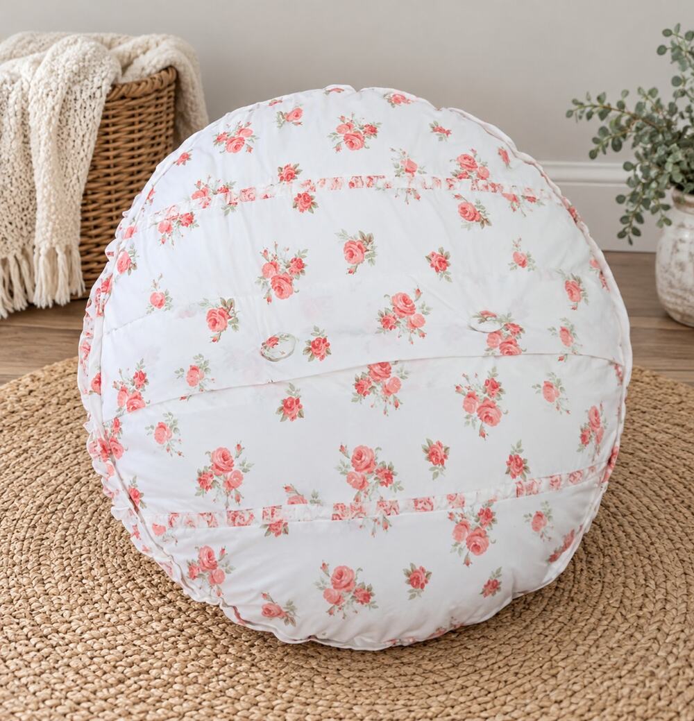Simply Shabby Chic Rachel Ashwell Round Rose Throw Pillow 19" Vintage